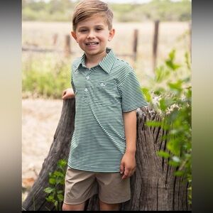 Saltwater Boys Inshore Boys Performance Green Stripe Polo